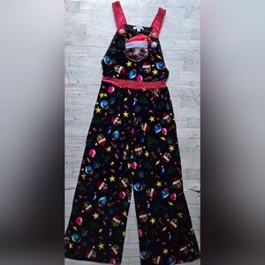 Celebrate Together Christmas Cat Velour Overalls Women’s Size Small Black
